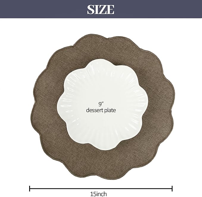 AHHFSMEI Round Faux Linen Placemats Set of 4 Heat Resistant Non-Slip Stain Proof Table Mats for Kitchen Dining Elegant Decor Place Mats (Brown,4)