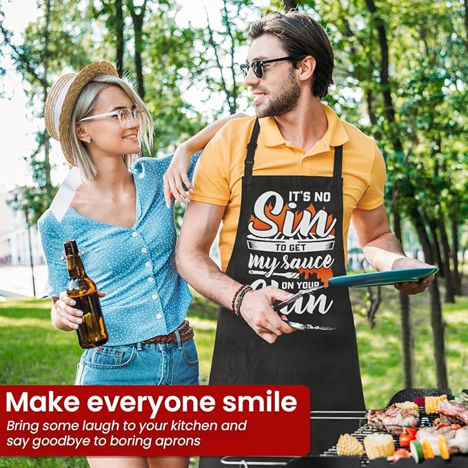 SANDJEST Funny Apron for Dad - Birthday Father’s Day Cooking Grilling Gifts for Mens