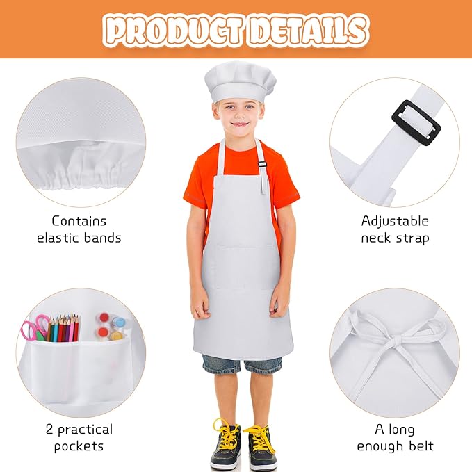 Handepo 40 Pcs Apron Chef Hat Set Aprons Chef 's Bib Apron Hats Bulk for Cooking Painting 7-13 Years