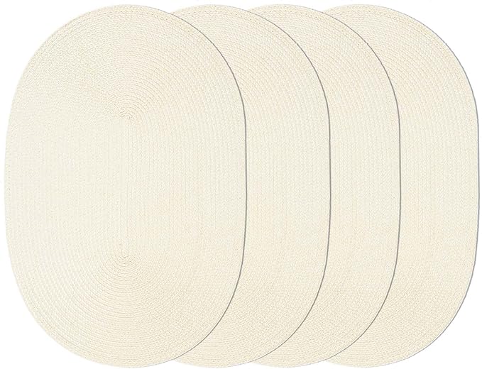 AHHFSMEI Placemats Set of 4 for Dining Table Washable Woven Non-Slip 18x12 inches Placemat Heat-Resistant Durable Table Mats for Dining Table Easy to Clean (Oval Beige, 4)