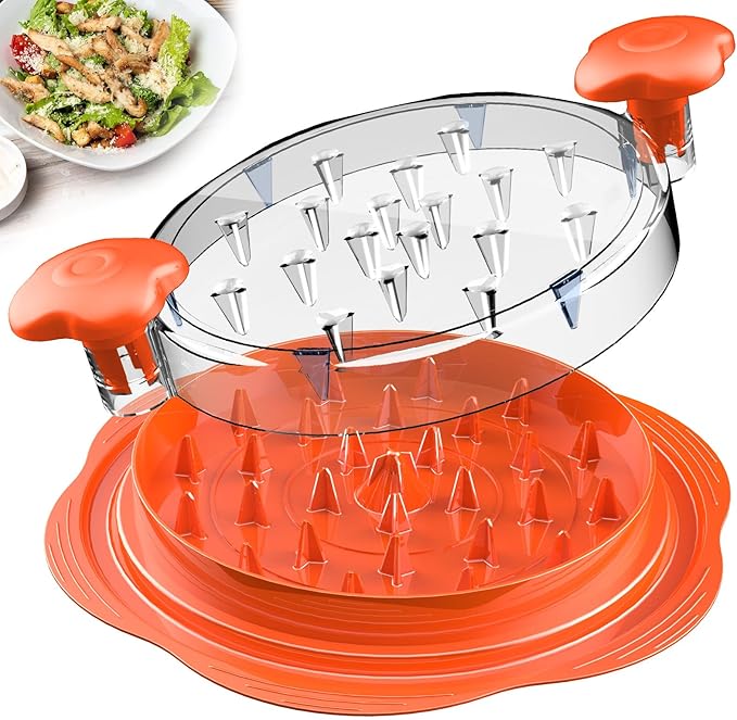 SURETIVIAN Chicken Shredder Large Chicken Breast Shredder Tool Twist with Brush&Fork, Visible Meat Shredder Machine, Anti-Slip Strip, Ergonomic Handle, BPA Free, Suitable for Pork Beef Chicken(Orange)