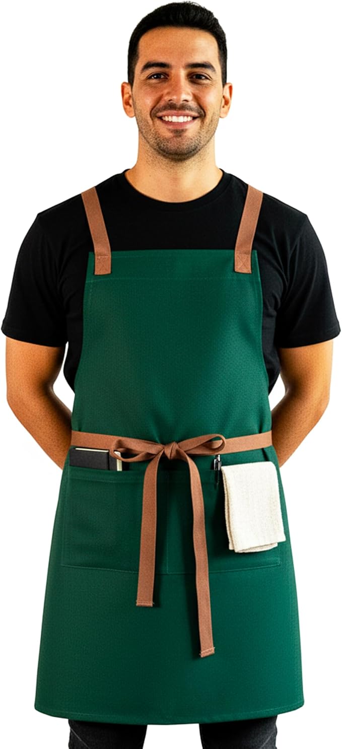 Professional Work Apron for Men & Women – 100% Cotton with waterproof Membrane, Cross Back Straps