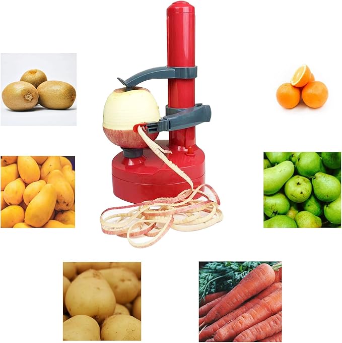 Electric Potato Peeler for Kitchen Vegetable Peelers for Zucchini Carrot Automatic Potato Peeler Electric Peeler Fruit Peeler for Apples Orange Mango Lemon Kiwi Rotate Express (Red)