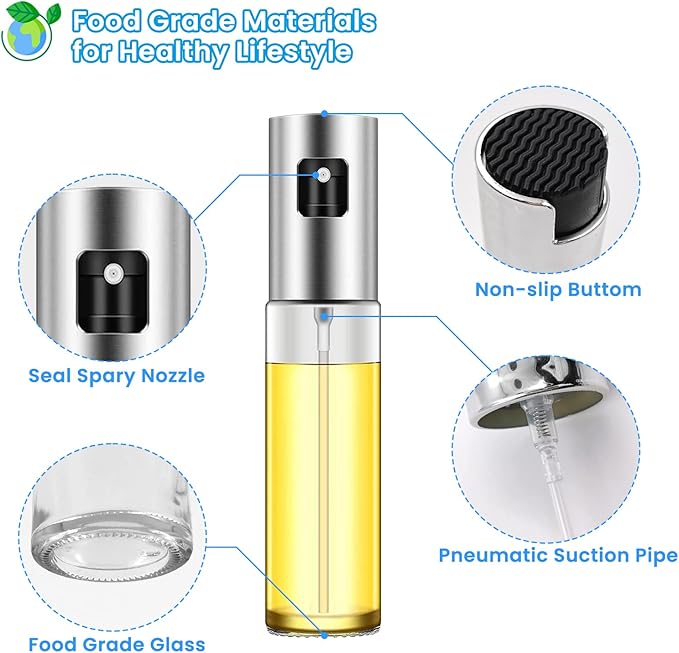 Daily Treasures 2Pack Upgraded Precise Nozzle Olive Oil Glass Bottle 100ml with Oil Brush Bottle, Silicone Funnel, Brush - Perfect for Air Fryer, Kitchen Cooking