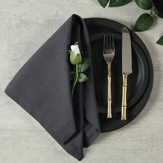 Cotton Dinner Napkins Set of 12, 18x18 Inch Cloth Napkins, Dark Grey Fabric, Reusable & Machine Washable, Soft Durable Table Napkins for Weddings, Restaurants, Parties & Everyday Dining