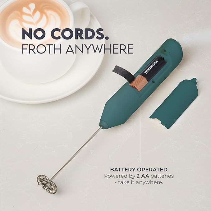Zulay Kitchen Milk Frother Handheld Battery Operated – Electric Drink Mixer for Coffee, Lattes, Cappuccinos, Matcha & Hot Chocolate – Portable Foam Maker & Coffee Bar Accessory - Dark Green