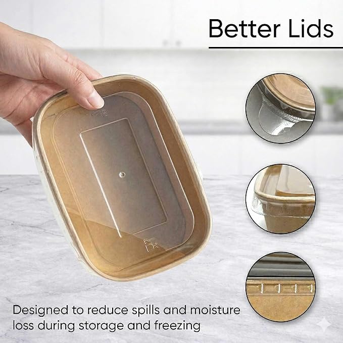 Leafiew 50 Pack 35Oz Disposable Meal Prep Containers With Lids - Microwave and Freezer Safe Kraft Paper Bowls with Lids and Forks - Disposable Food Containers - To Go Bowls for Food Prep and Salad