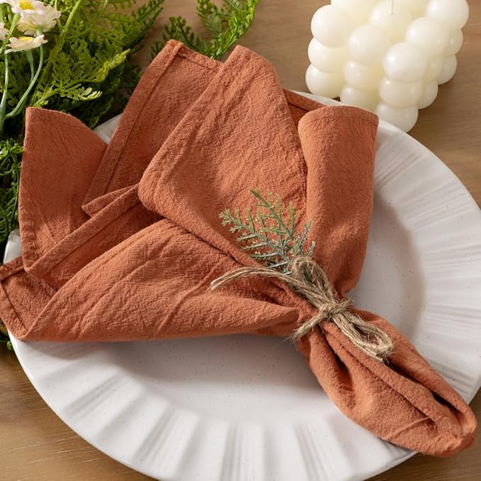Socomi Cloth Napkins Terracotta Easter Spring Washable Reusable Bulk Linen Cotton Napkins Set of 4 17"x17" for Wedding Party Bridal Baby Shower Birthday Dining Table Decorations
