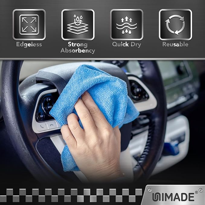 UNIMADE Shop Towels, 100 Pack Commercial Grade Work Rags Microfiber Towels for Cars Cleaning Rags Bulk Detailing Cloth for Automotive Bar Mechanic Restaurant Garage Housekeeping, 11.5"x 11.5", Blue