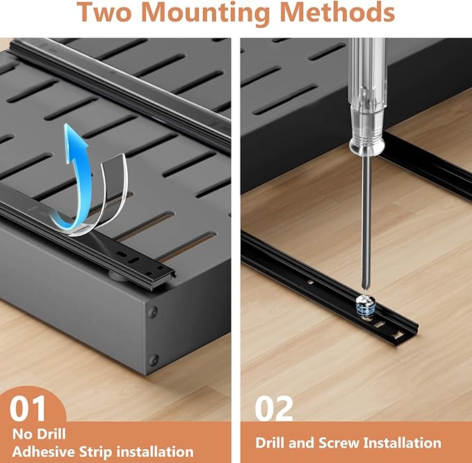 1 Pack Pull out Cabinet Organizer, Width (12"-19") Depth (17"-23"), with 3 Rails Adjustable Slide, Expandable Pullout Drawers for Cabinets, No Drill Adhesive Kitchen Drawers for Pantry Shelves