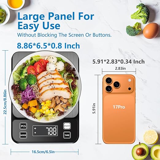 IPX7 Waterproof Food Scale | 0.01oz/0.1g Precision, 22lb/10kg Capacity | Stainless Steel, USB/Battery & Dishwasher-Safe for Cooking/Baking