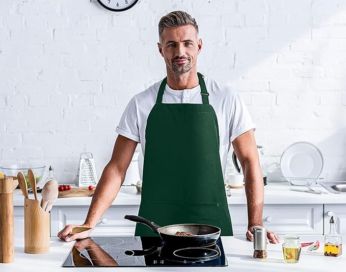 Utopia Kitchen 2 Pack Bib Apron, Adjustable with 2 Pockets, Water and Oil Resistant, Cooking Kitchen Chef Apron for Women Men