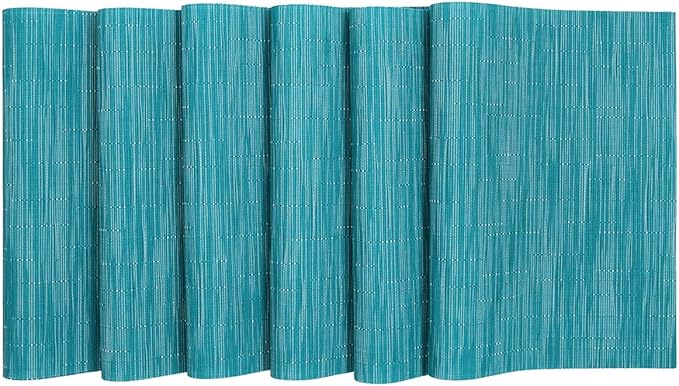 SHACOS Woven Vinyl Placemats Set of 4 Non Slip Heat Resistant Place Mats Durable PVC Stain Resistant Wipe Clean Indoor Outdoor Table Mats (4, Teal Blue)