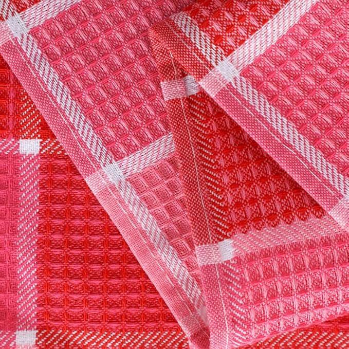 Bright Large Kitchen Towels, 4-Pack, 16 Inch x 26 Inch Buffalo Check Dish Towels for Washing Drying Dishes, Colorful Waffle Design Tea Towel Bar Towel (Pink)