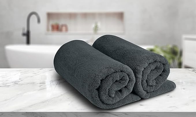 BIOLINEN Luxury 100% Cotton Bath Towels Ultra Soft, Highly Absorbent, Quick-Dry Premium Quality for Home, Spa & Hotel (Grey, 30x60)