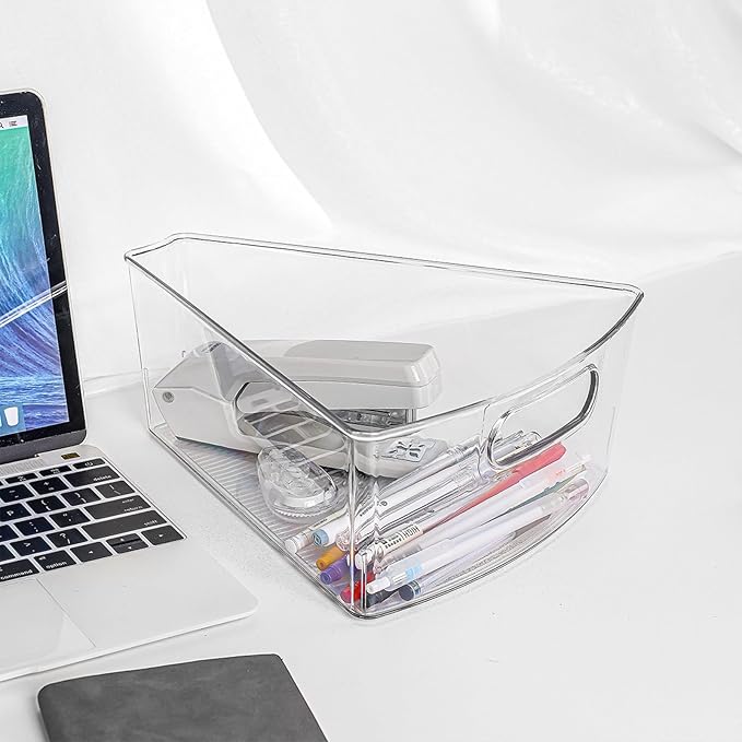 Lazy Susan Organizer for 26"- 28" Diameter Clear Corner Cabinet Storage Bins, Plastic Kitchen Corner Organizer with Handle 1/8 Wedge, Food Safe BPA Free (8 Pack)