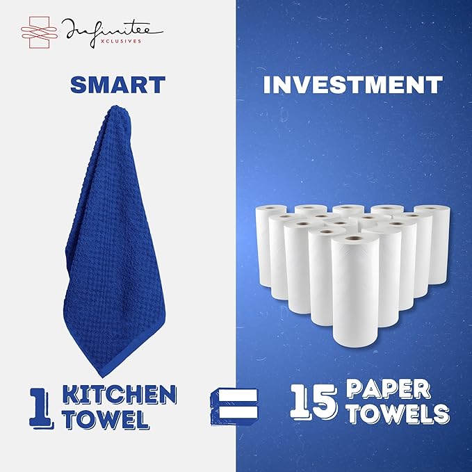 Infinitee Xclusives Premium Kitchen Towels - [Pack of 12] 100% Cotton Kitchen Hand Towels (15 x 25 Inches) - Dish Towels for Kitchen |Mighty Blue|