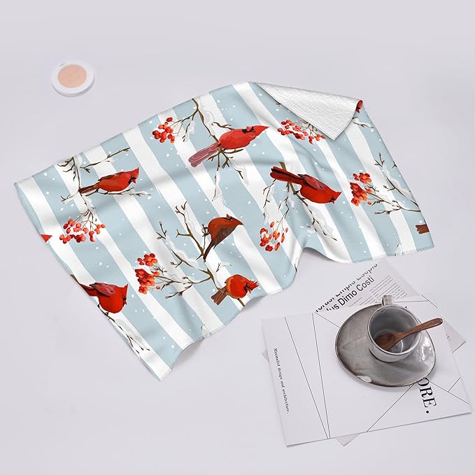Winter Birds Cardinal Christmas Decor Kitchen Towels Decorative Set Soft Absorbent Hand Towels for Kitchen Bar Tea Towels Christmas Holiday Decor Gifts 16x24 Inch