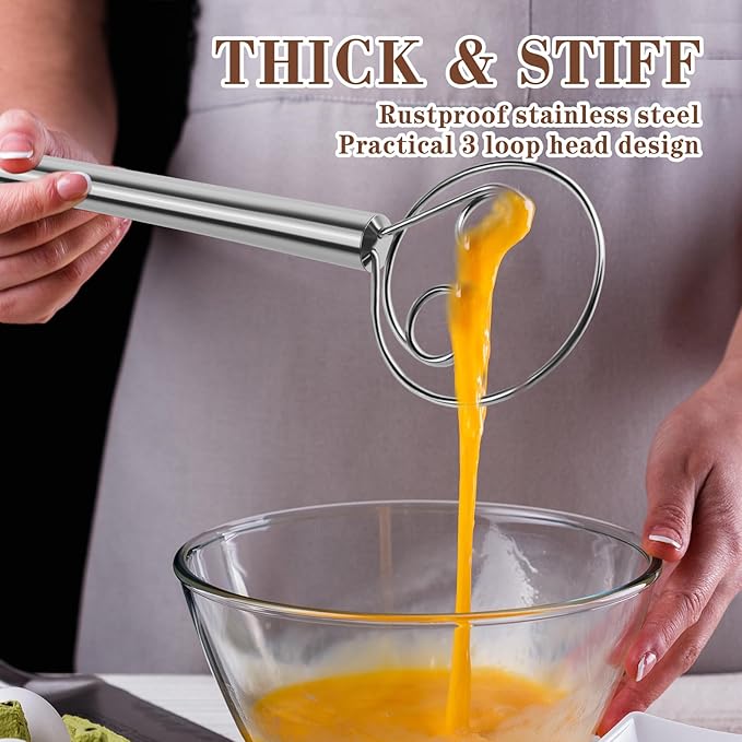 TEEVEA Danish Dough Whisk Stainless Steel for Sourdough Pizza and Bread Baking