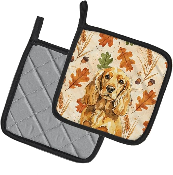 Caroline's Treasures Golden English Cocker Spaniel Heirloom Fall Pair of Pot Holders Pair 7.5x7.5 Quilted Insulated Hot Pads Decorative Kitchen Gift Made in USA