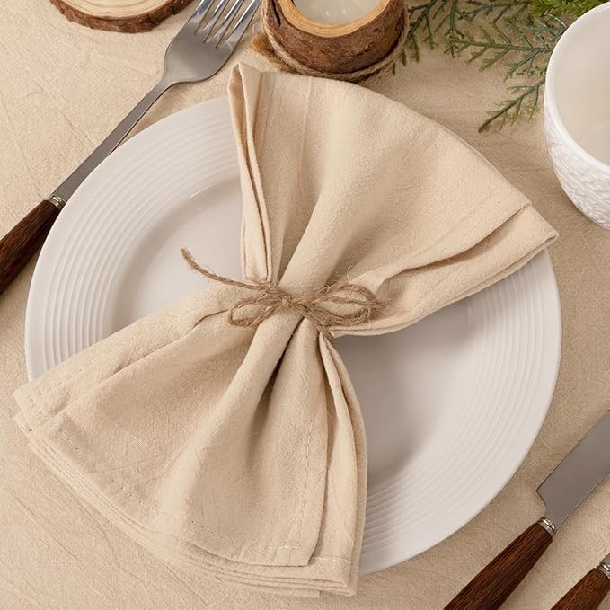 Socomi Cloth Napkins Champagne Easter Spring Washable Reusable Bulk Linen Cotton Napkins Set of 6 17"x17" for Wedding Party Bridal Baby Shower Birthday Dining Table Decorations
