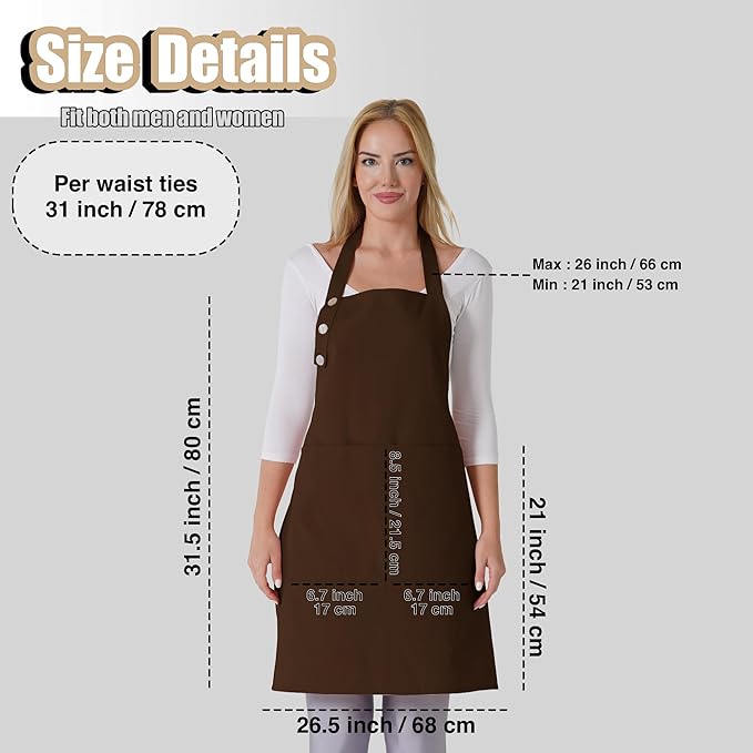 TOSHE Kitchen Apron Waterdrop Resistant Cotton Apron with adjustable Aprons for Women with Pockets 12 Color option Cooking Brown Apron (Brown)