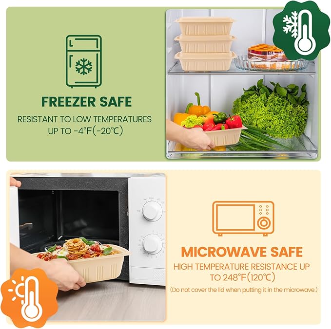 100 Piece (50 Pack) Food Containers with Lids, 22 oz Meal Prep Containers Reusable Cornstarch Plant-based Lunch Box BPA Free Small Plastic Disposable Take Out Boxes for Salad Microwave & Freezer Safe