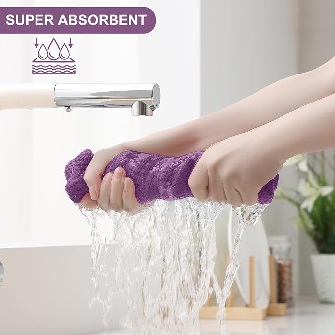 Homaxy 100% Cotton Kitchen Towels and Dishcloths Set, 12 x 12 Inches and 13 x 28 Inches, Set of 10 Bulk Kitchen Towels Set, Ultra Soft Absorbent Dish Cloths for Washing Dishes, Purple