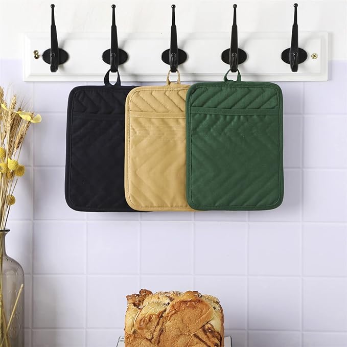Anyi Pot Holders and Oven Mitts 7" X 9" Heat Resistant Cotton Pocket Pot Holder Set Feature of Non Slip Kitchen Hot Pad Oven Mitts, 3-Pack (Mojave Desert)