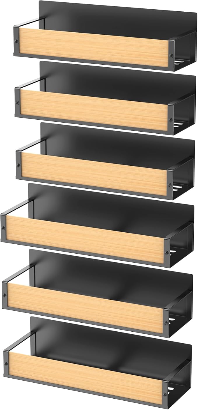 HuggieGems 6 Pack Magnetic Spice Storage Rack Organizer for Refrigerator and Oven, Wood Fridge Organizers and Storage