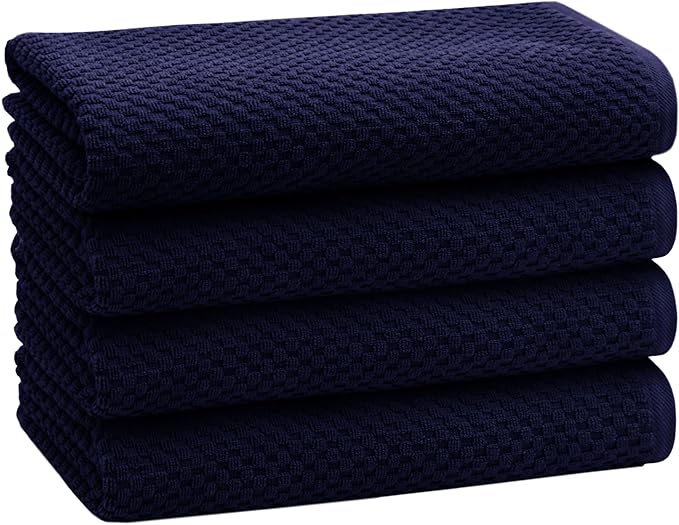 COTTON CRAFT Waffle Bath Towel - Set of 4 Luxurious Euro Spa Waffle Weave Towels - 100% Ringspun Cotton - Super Absorbent Quick Dry Bath Shower Towels - Oversized 30 inches x 56 inches - Navy