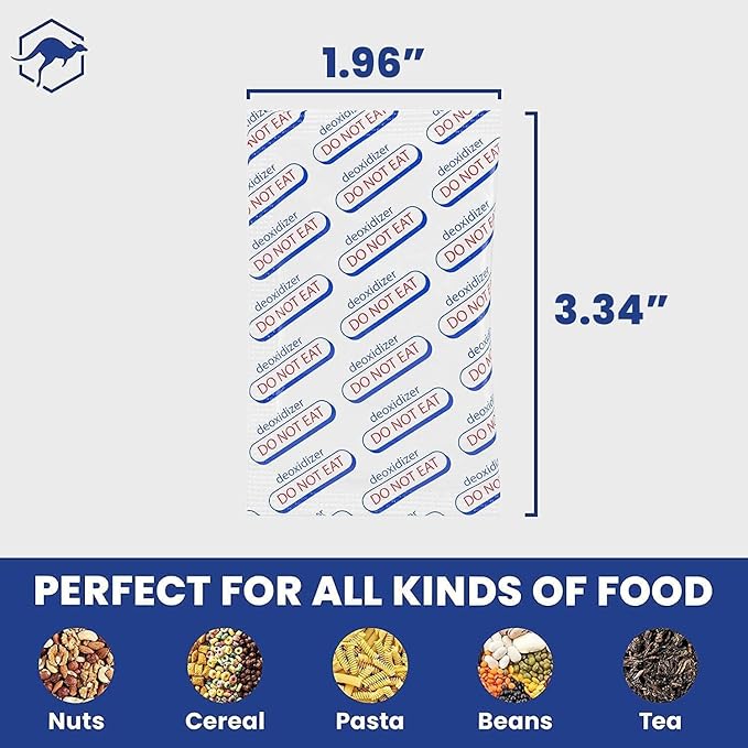 Wallaby 400cc Oxygen Absorbers for Long Term Food Storage 100 count (10х Packs of 10) Bulk - FDA Food Grade Packs for Vacuum Mylar Bag, Airtight Container Flour Sugar Cereal, Freeze Dryer & Dehydrator