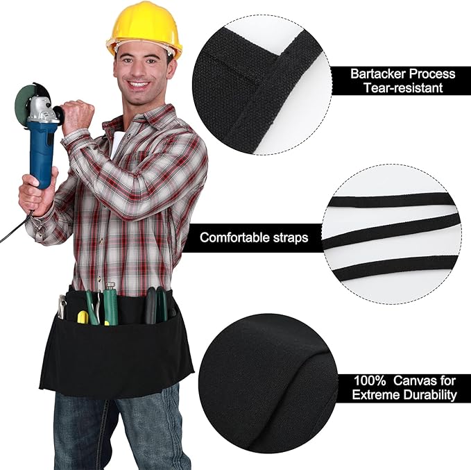 JenPen 4 Pcs Nail Apron Canvas Waist Apron Bulk for Carpenters with 2-pocket Work Unisex Cloth Tool Belt Washable Utility for Men Women Adults Woodworkers, Artists, and Other Crafts People