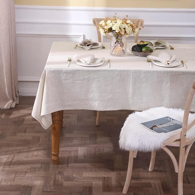 Simple&Opulence Textured Tablecloth 100% Linen Table Cloth, Kitchen Dinning Tabletop Decoration, for Outdoor and Indoor Use (Basic Linen, 54"×72")