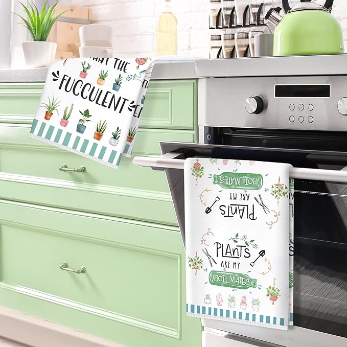 Funny Microfiber Kitchen Towels, Gifts for Plant Lovers, Soft Absorbent Hand Towel 15.7 × 23.6 Inch, Thick Dish Cloth for Party Anniversary Holiday Decoration, Housewarming Gifts for Mom