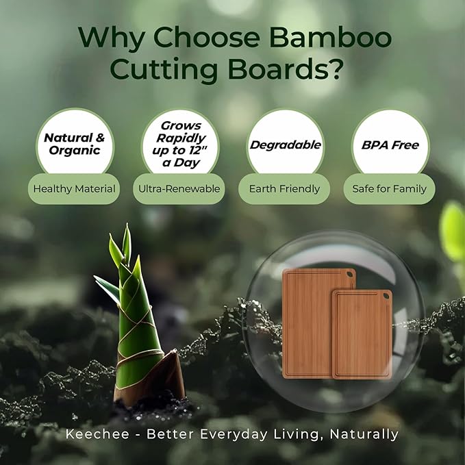 Keechee Butcher Block 2-Pcs Carbonized Bamboo Cutting Board Set With Juice Groove For Meal Prep & Cheese Serving - Ideal Kitchen Gift Set of 2 (M+L)