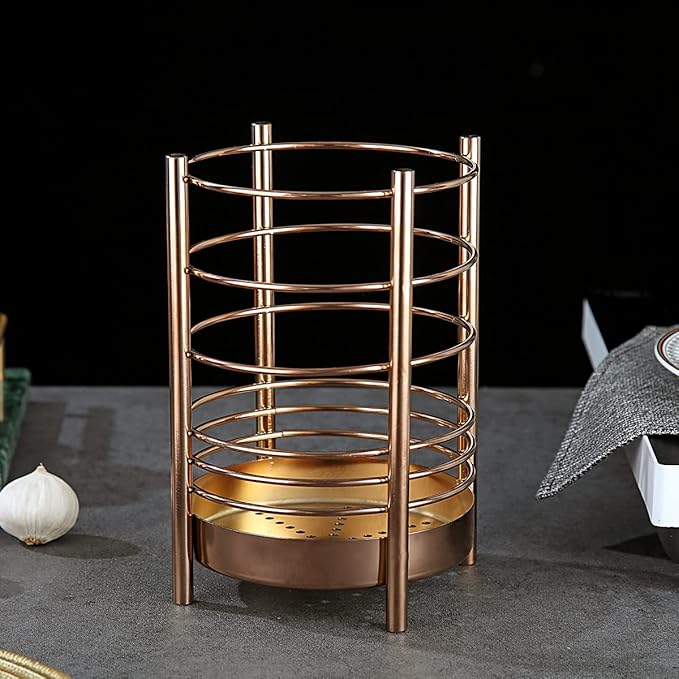 Copper Kitchen Utensil Holder for Kitchen Counter, Stainless Steel Utensil Crocks, Titanium Coating Utensil Storage Caddy Organizer, Cooking Utensil Holder, Easy Cleaning (Rose Gold/7.4''x5.2'')