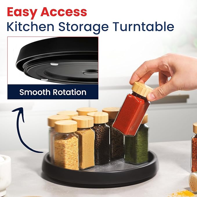 Oizeir 10 Inch Lazy Susan (Set of 4) - Non-Skid Turntable for Cabinet to Maximize Storage and Simplify Accessibility in Kitchen, Bathroom, and Pantry Spaces (Black)