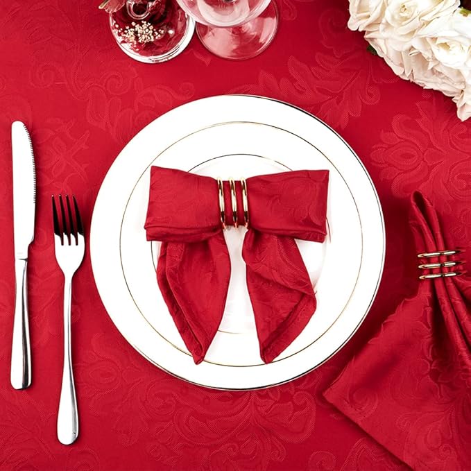 Cloth Napkins Set of 8 – Square 17x17 Inch Jacquard Fabric Polyester Washable Reusable Cloth Napkins for Kitchen Dinner Dining Restaurants Wedding Party Banquet Table (Red, 17X17 Inch)