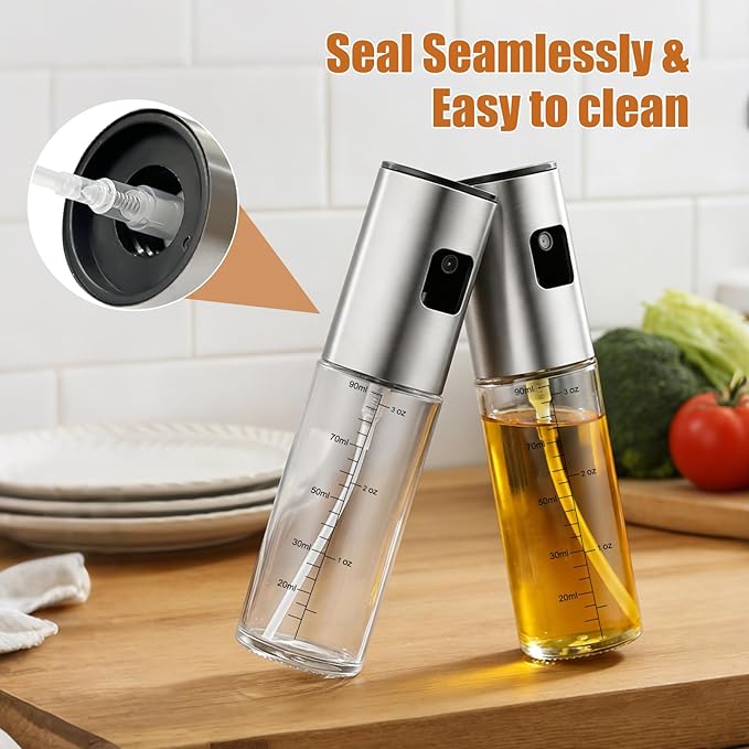 Oil Sprayer for Cooking, Upgraded 8 Pack Refillable Olive Oil Spray Bottle Mister with Brush for Air Fryer Oil Vinegar Portable Glass Kitchen Gadget for BBQ, Salad, Roasting, Grilling Local Stock