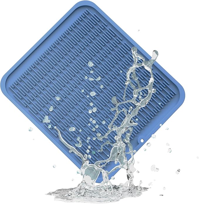 ZLR Large Silicone Dish Drying Mat (16" x 18") - XL Heavy Duty Drainboard Mat for Pots, Pans & Family Loads - Heat Resistant Trivet & Counter Protector, Easy Clean (Lichen Blue)