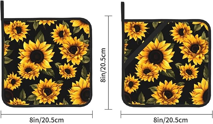 2Pcs Yellow Sunflowers Pot Holders for Kitchen Clearance Heat Resistant Hot Pads for Cooking Baking Grilling