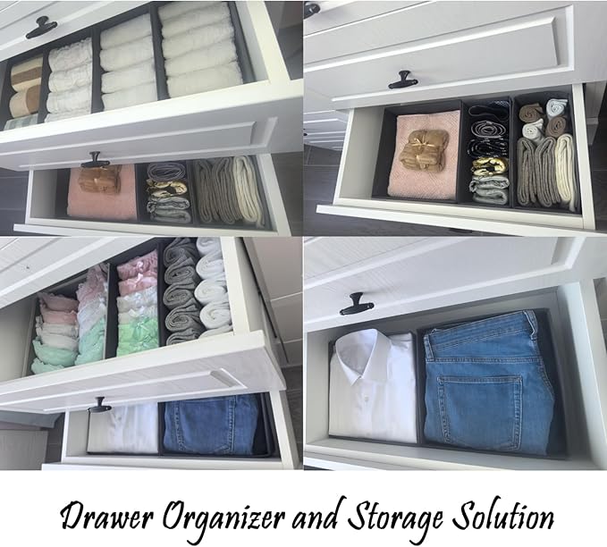 Bructhun Drawer Organizer Set of 4 Beige - Fabric Storage Bins for Clothes, Underwear, Socks & Bras - 11" Dresser Dividers for Bedroom Closet