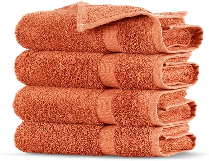Towel Bazaar Premium Cotton Super Soft and Absorbent Turkish Towels (4-Piece Washcloth, Coral)