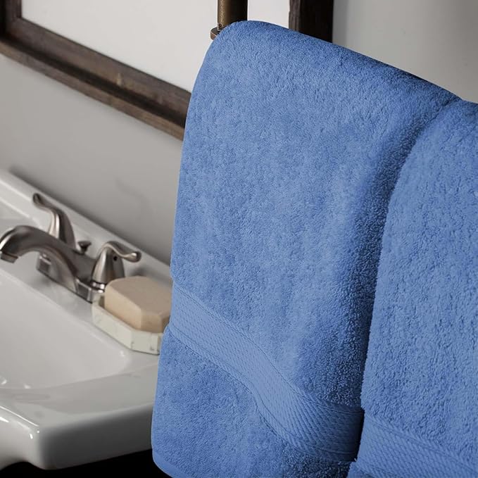 SUPERIOR Egyptian Cotton Pile 10 Piece Towel Set, Includes 2 Bath, 4 Hand, 4 Face Towels/Washcloths, Ultra Soft Luxury Towels, Thick Plush Essentials, Guest Bath, Spa, Hotel Bathroom, Denim Blue