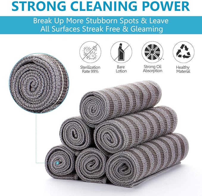 8 Pack Stainless Steel Cleaning Cloth, Double-Sided Microfiber Stainless Steel Cleaner for Kitchen Stovetop, Multi-Purpose Non-Scratch Cleaning Towel, Stripe Pattern, 12 x 12 Inches