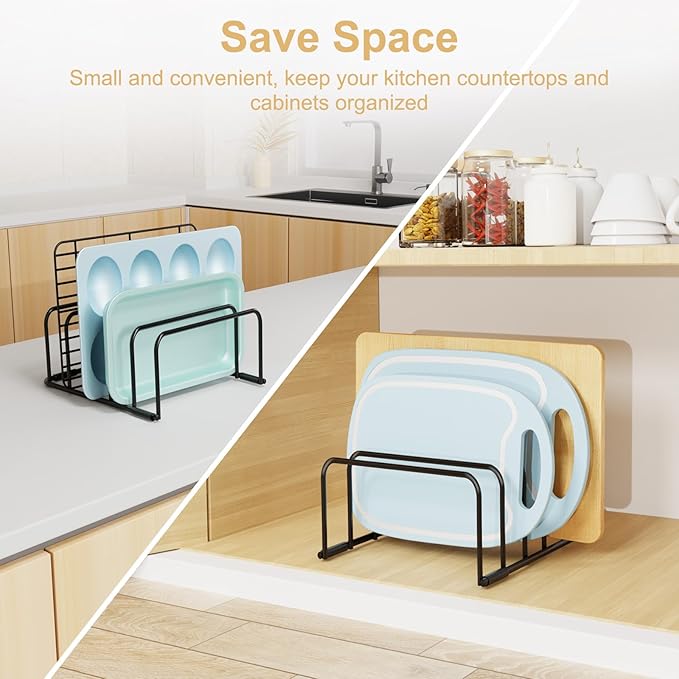 Fikoksol Cutting Board Organizer and Baking Sheet Rack, [1-Pack] Black Heavy Duty Metal Cookie Sheet Organizer for Cutting Board Storage & Plate Holder for Cabinet, Tray Dividers for Cabinets