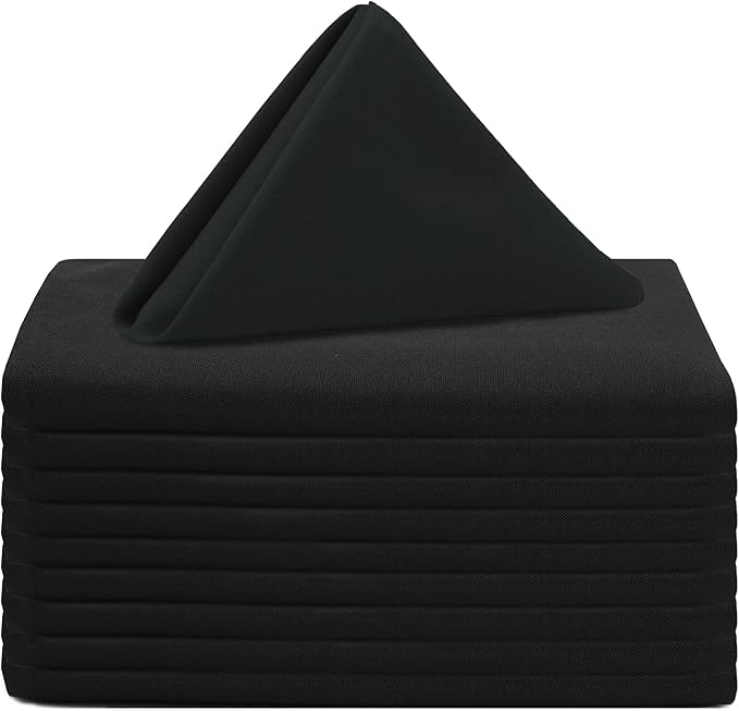 Your Chair Covers Cloth Polyester Napkins, 20 x 20 Inch, Washable Dinner Fabric Linen Napkins with Hemmed Edges for Restaurant, Wedding and Holiday Pack of 10 (Black)