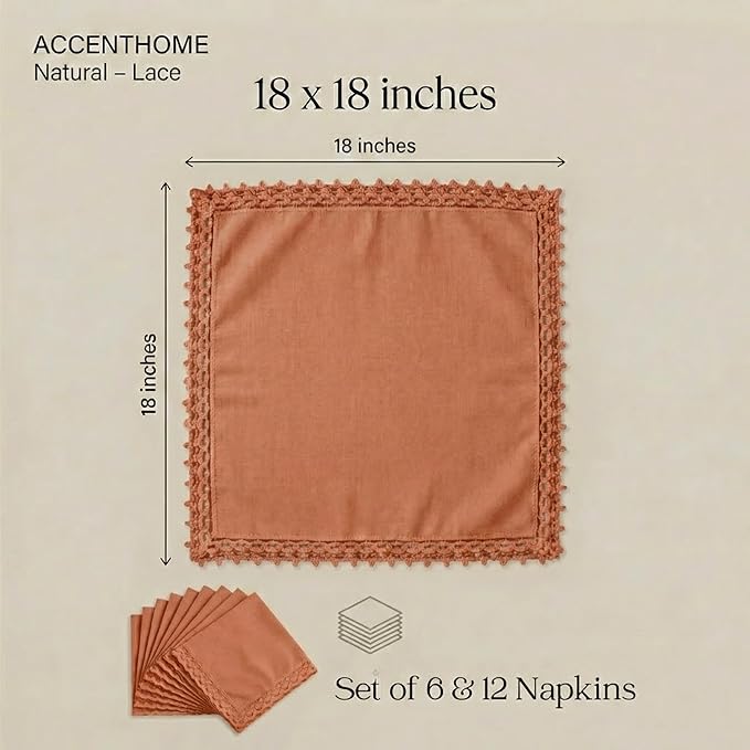 ACCENTHOME Rust Cotton Dinner Napkins Set of 12 - 18x18 Inch Soft Premium Hotel Quality Reusable Napkins for Family Dinners, Weddings & Everyday Use