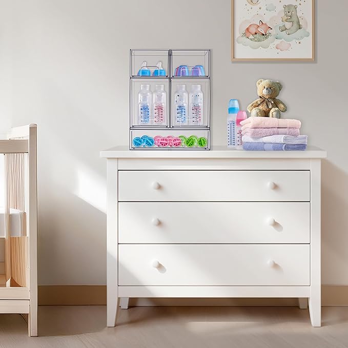 Sorbus Stackable Acrylic Storage Drawers, 2 Pack Clear Plastic Organizer Bins for Baby Bottles, Makeup, Bathroom, Vanity & Countertop Organization, Pull-Out Drawer Design for Cabinets & Pantry